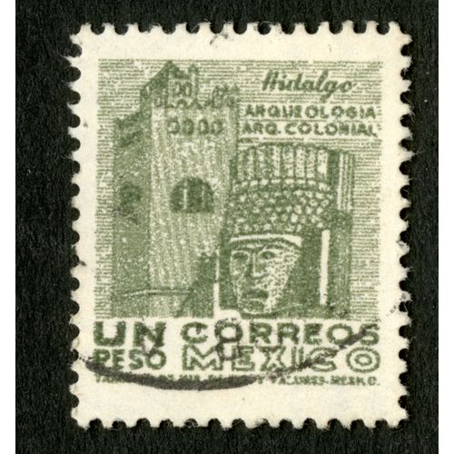 Timbre Oblitéré Mexico, Correos, Un Peso, Hidalgo, Arq Colonial