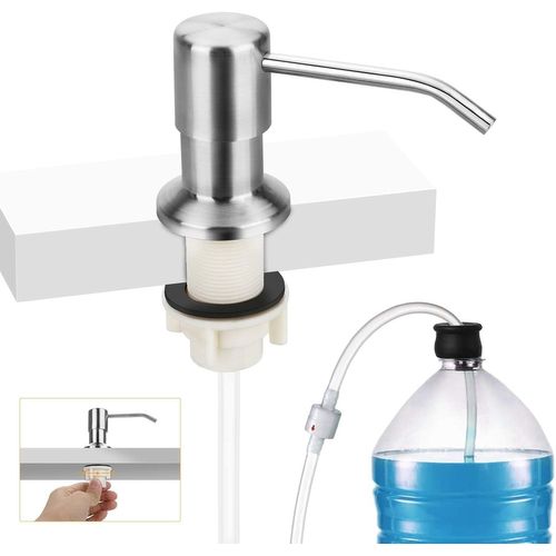 KAL-Distributeur De Savon Pour Évier De Cuisine, Distributeur De Savon Liquide Encastré Avec Tuyau D`Extension De 47"", Nickel Brossé