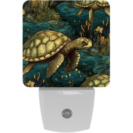 Veilleuse Led À Brancher Avec Capteur Automatique, Tortue Bleue Seaworld Carrée, Veilleuse Automatique Du Crépuscule À L'aube Pour Chambre À Coucher, Chambre D'enfant, Couloir
