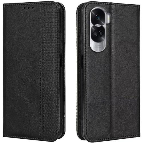 Easqqgu Coque Pour Honor 90 Lite 5g 6.7 Inches Etui Flip Folio En Cuir Pu Avec Interrupteur Magnétique 3 Fentes Pour Cartes 1 Portefeuille Housse Le Noir