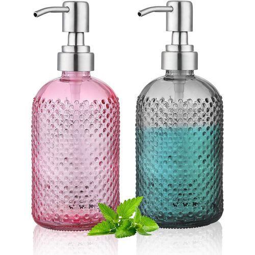 KAL-Distributeur De Savon,350 Ml Distributeur De Savon En Pot Transparent Épais 2 Pièces Avec Pompe En Acier Inoxydable, Distributeur De Savon De Cuisine De Salle De Bain Rechargeable