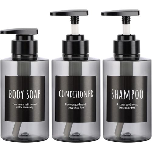 Kal-300ml Bouteille Vide Shampooing, Bouteille En Plastique Distributeur De, Shampooing Bouteilles 10,1 Oz Rechargeables Pompe Pour Douche Cheveux Corps Savon Shampooing Revitalisant Gris 