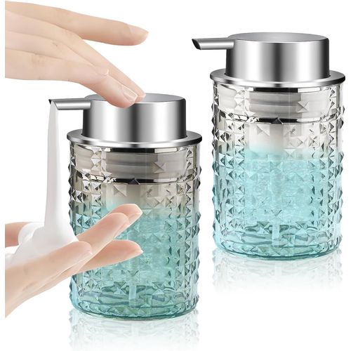 KAL-Lot De 2 Distributeurs De Savon Moussant Transparent De 300 Ml Avec Pompe En Plastique, Distributeurs De Lavage Des Mains Rechargeables En Plastique Pour Salle De Bain, Cuisine, Comptoir (Blanc
