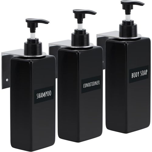 KAL-Distributeur Savon Mural, 3 Pièces Flacon Pompe Vide 500Ml, Distributeur Shampoing Avec Étiquettes, Bouteille Savon Pour Cuisine, Salle De Bain, Hotel, L'École
