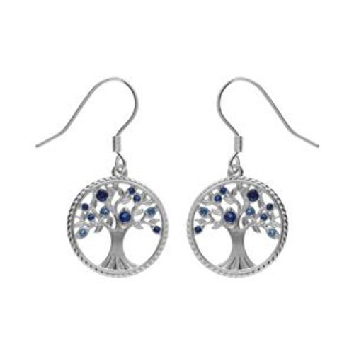 Boucles D'oreilles Dormeuse Argent Rhodié Arbre De Vie Contour Perlé Avec Oxydes Degradé Bleu
