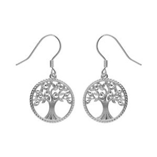 Boucles D'oreilles Dormeuse Argent Rhodié Arbre De Vie Contour Perlé Avec Oxydes Blancs