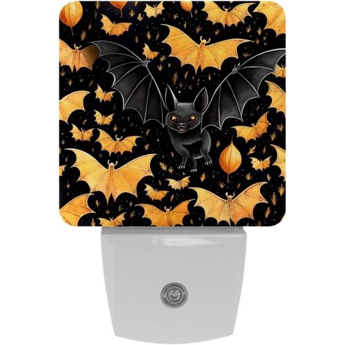 Veilleuses Chauve-Souris Noires Dorées Pour Halloween, Veilleuse À Capteur Automatique À Brancher, Idéale Pour Le Sommeil, Pour Enfants Et Adultes Automatique Du Crépuscule À L'aube