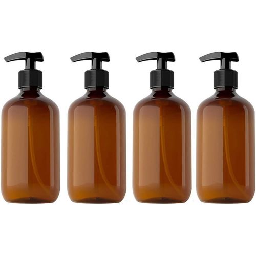KAL-4Pcs 300Ml Distributeur Savon Salle De Bain Flacon Pompe Vide Distributeur De Savon Liquide Gel Pour Les Mains, Vert Marron Pp + Pet De Qualité Alimentaire