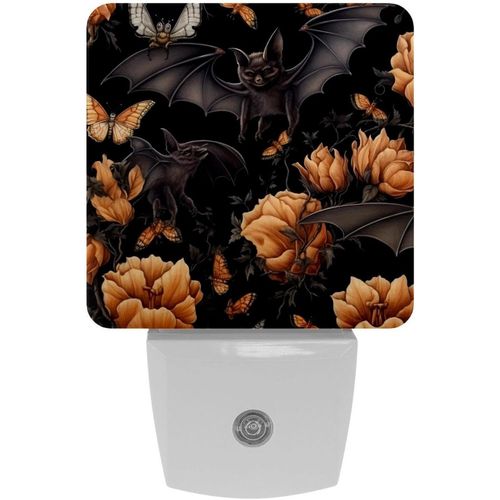 Veilleuses Chauve-Souris Noires Florales D'halloween, Veilleuse À Capteur Automatique À Brancher, Idéale Pour Le Sommeil, Pour Enfants Et Adultes Automatique Du Crépuscule À L'aube