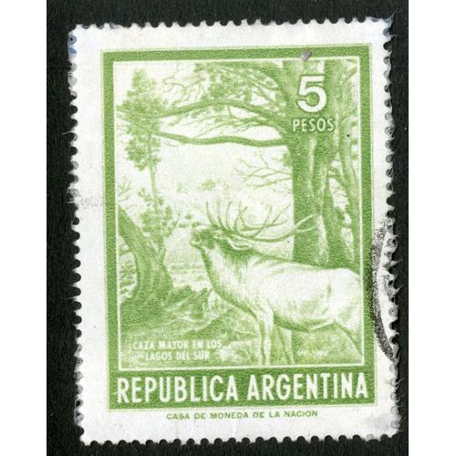 Timbre Oblitéré Rebublica Argentina, Caza Mayor En Los Lagos Del Sur, 5 Pesos