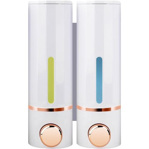 KAL-Distributeur De Savon Mural Distributeur De Savon Liquide Mural 420 Ml Distributeur De Savon Pour Les Mains Salle De Bain Gel Douche Détergent Pour Cuisine Et Hôtel Maison 2X Blanc