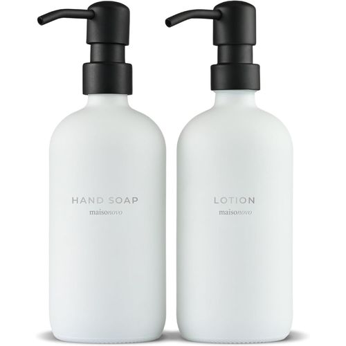 KAL-Distributeur De Savon Et De Lotion Pour La Salle De Bain - Distributeur De Liquide Vaisselle - Distributeur De Savon Pour La Cuisine - 500 Ml Bouteille Blanche Pompes Noires Lot De 2