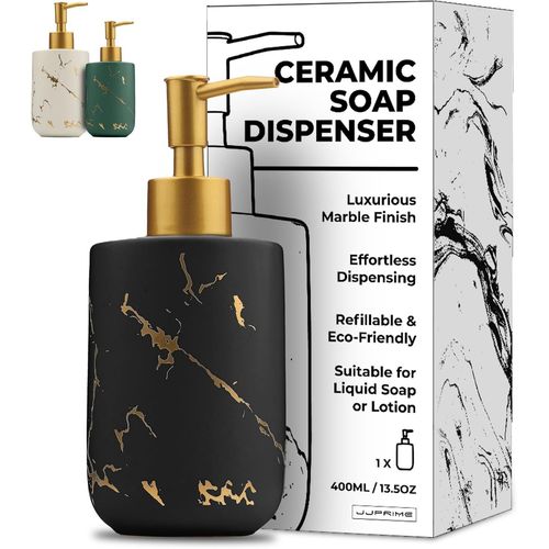 KAL-- Distributeur Savon Douche Céramique 400Ml | Distributeur Savon Salle De Bain | Distributeur De Savon Liquide Vaisselle Pompe Savon | Pousse Mousse Savon Main | Distributeur À Savon (Noir)