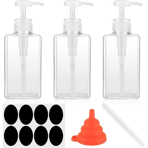 KAL-3 Pièces Distributeur De Savon Avec Pompe, 450Ml Bouteilles De Savon A Pompe En Plastique De Lotion Rechargeable Pour Salle De Bain, Cuisine, Gel Douche Et Shampooing
