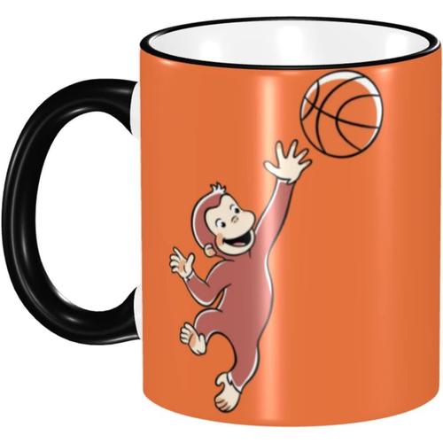 Tasse De Dessin Animé Curious George Tasse À Café De Grande Capacité 330 Ml Tasse De Petit Déjeuner En Céramique Facile À Nettoyer Cadeau D'anniversaire Personnalisé Noir Gu64