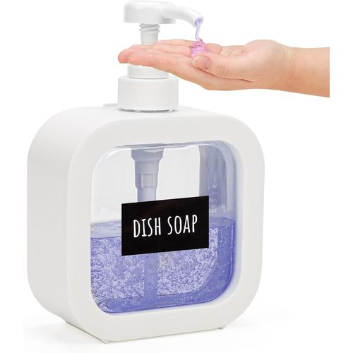 KAL-Distributeur Savon Cuisine, 1 Pièce 500Ml Distributeur Shampoing Et Gel Douche, Bouteille Shampoing Vide, Flacon Pompe Avec Étiquettes (Blanc)