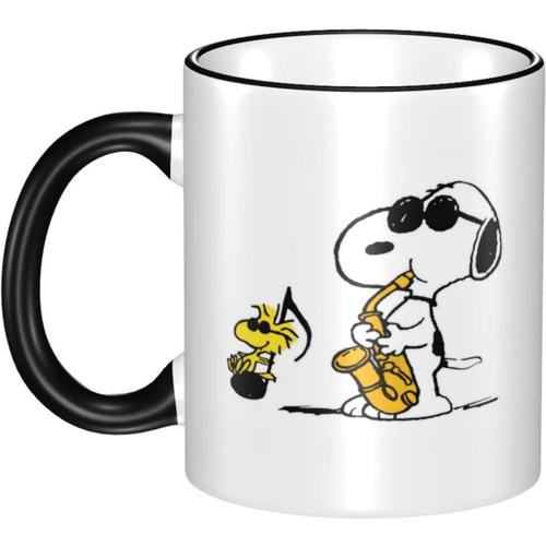 Snoopy Anime Mug Résistance À La Chaleur Et Au Froid Tasse À Café De Grande Capacité 330 Ml Tasse De Petit-Déjeuner En Céramique Facile À Nettoyer Cadeau D'anniversaire Personnalisé Noir Dd130