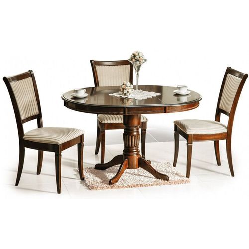 Table Extensibles Ronde En Bois Mdf - Marron - 6 Couverts - H 75 Cm X D 90 Cm