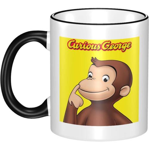 Tasse De Dessin Animé Curious George Tasse À Café De Grande Capacité 330 Ml Tasse De Petit Déjeuner En Céramique Facile À Nettoyer Cadeau D'anniversaire Personnalisé Noir Cz117