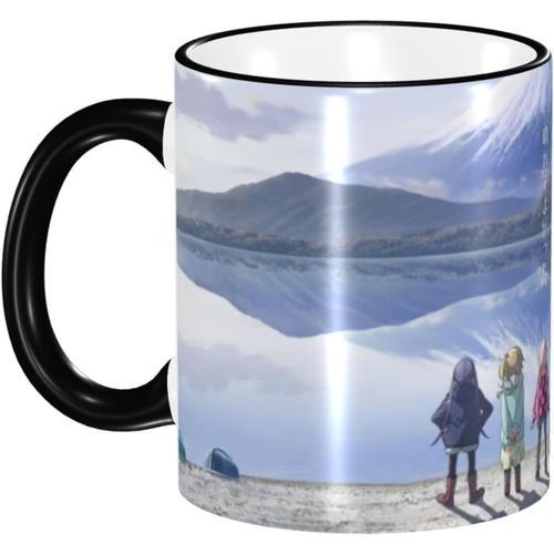 Yuru Camp?Tasse D'animation Tasse À Café De Grande Capacité Tasse De Petit Déjeuner En Céramique 330 Ml Facile À Nettoyer Cadeau D'anniversaire Personnalisé Noir Cv154