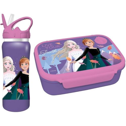 Kal-Ensemble Boîte À Déjeuner Pour Enfants ¿ Boîte À Sandwich Et Bouteille D'eau En Aluminium De 500 Ml ¿ Ensemble Repas Pour L'école, Les Voyages, Sans Bpa (La Reine Des Neiges 1)