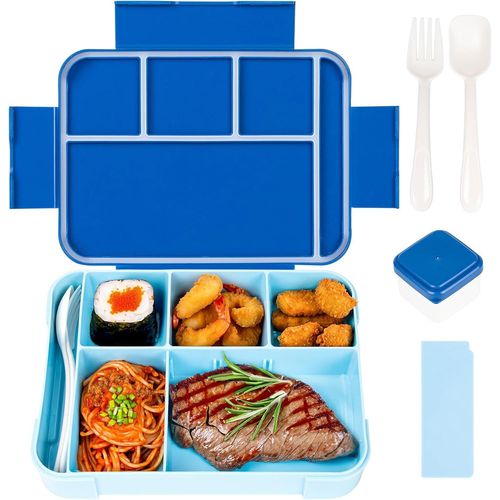 Kal-Lunch Box, Lunch Box Enfant Adulte Boîte, Anti-Fuite, Boîte À Casse-Croûte, Boîte À Déjeuner Pour Enfants, Avec 5 Compartiments Avec Couverts,Boîte À Goûter Pour Enfants (1330 Ml,Bleu)