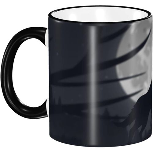 Lune Loup Silhouette Anime Tasse Tasse En Céramique Grande Capacité Mignon Mode Anime Personnage Adapté Aux Enfants Adultes 330 Ml Noir