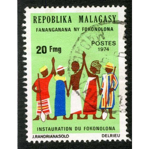 Timbre Oblitéré Repoblika Malagasy, Instauration Du Fokonolona, Postes 1974, 20 Fmg