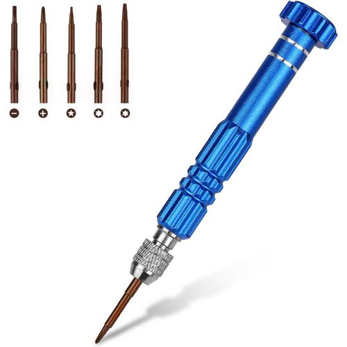 KAL-Mini Tournevis 5 En 1 - Tournevis De Précision - 5 En 1 - Tournevis Fin Multifonction - Pour Électronique, Téléphone, Ordinateur Portable, Ordinateur, Montre, Lunettes, Bijoux - Bleu