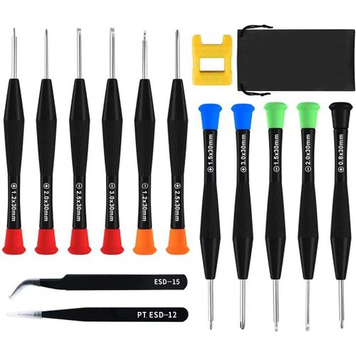 KAL-Jeu De Mini Tournevis,11 Tournevis Horloger Pour Réparation Lunettes Ps4 Petites Lunettes Tournevis Fin Livré Avec 2 Pincettes 1 Magnétiseur Et Sac De Rangement