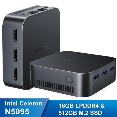 Mini PC Blackview MP80 Intel Celeron N5095 2.9GHz,Windows 11 Pro,16Go LPDDR4-512Go SSD Mini Ordinateur de bureau,Wi-Fi 2.4G+5G Noir