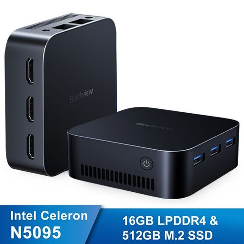 Mini PC Blackview MP80 Intel Celeron N5095 2.9GHz,Windows 11 Pro,16Go LPDDR4-512Go SSD Mini Ordinateur de bureau,Wi-Fi 2.4G+5G Bleu