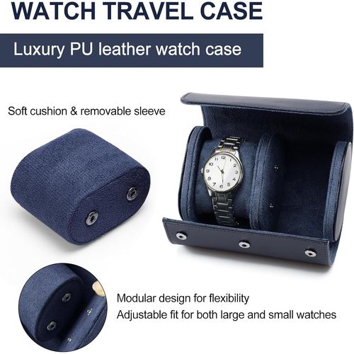 Kal-Boîte À Montre Homme, Luxe Pu Cuir Boite Montre Pour 1-3 Montres Boîte Rangement Montre, Portable Etui Montres Voyage, Coffret Montre Homme Pour Cadeau Noël Anniversaire (Bleu, 2-Montre)