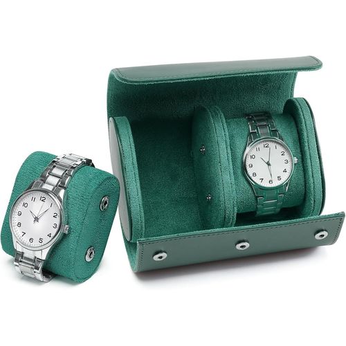 Kal-Boîte À Montre Homme, Luxe Pu Cuir Boite Montre Pour 1-3 Montres Boîte Rangement Montre, Portable Etui Montres Voyage, Coffret Montre Homme Pour Cadeau Noël Anniversaire (Vert, 2-Montre)