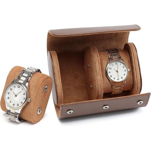 Kal-Boîte À Montre Homme, Luxe Pu Cuir Boite Montre Pour 1-3 Montres Boîte Rangement Montre, Portable Etui Montres Voyage, Coffret Montre Homme Pour Cadeau Noël Anniversaire (Brun, 2-Montre)