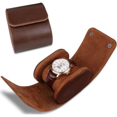 Kal-Boîte À Montres Portable En Cuir, Boîte De Montres De Voyage, Présentoir Coffret Montres Classique, Boîte De Rangement Pour Montres Avec 1 Slots Etui À Montres Homme Femme Cadeau - Marron
