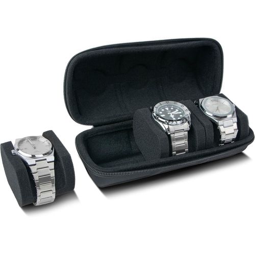 Kal-Étui Montre - Boîte À Montre Homme Pour 3 Montres Eva Et Nylon - Marmotte Montre De Voyage Rembourré - Coffret Montre Homme Élégant Et Fonctionnel, Range Montre Semirigide