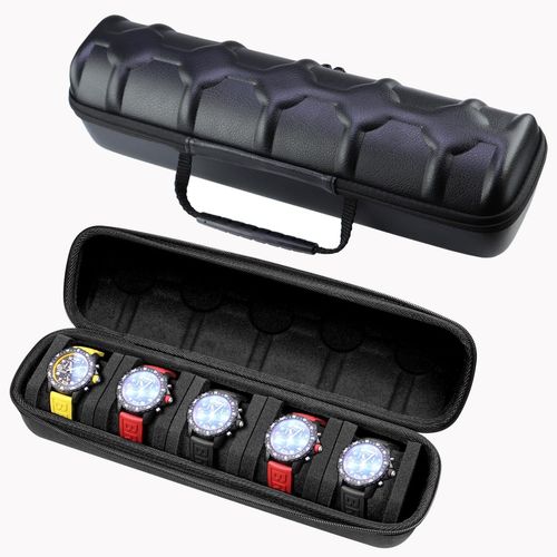 Kal-Boîte À Montres Avec Fermeture Éclair En Cuir Synthétique Pour 5 Montres, Pour Homme, Noire, Rangement De Montres De Voyage