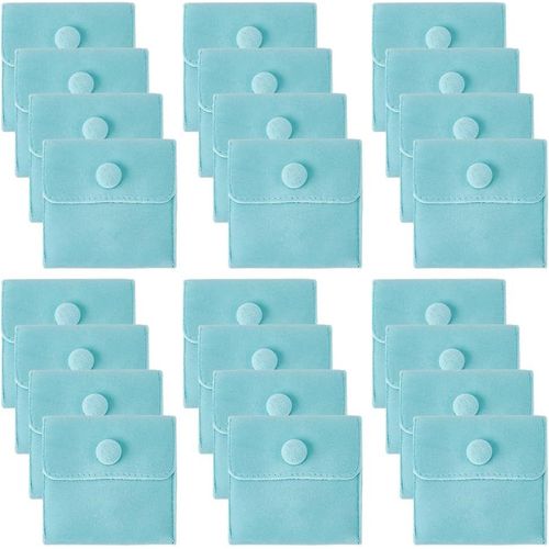 Kal-24pcs Pochette À Bijoux En Velours Avec Bouton Pression Sac De Rangement Carré Pour Collier Bijoux Sac Cadeau Boucles D'oreilles Pochettes Turquoise Pour Fournitures De Fête De Mariage