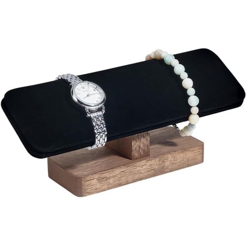 Kal-Présentoir De Montre En Bois, Noir Présentoir De Bracelets En Velours Avec Base En Bois Support De Rangement Rectangulaire Pour Bracelets Tour Pour Affichage Au Détail À Domicile, 19.8x6x8.5cm