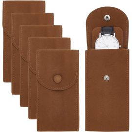 KAL-6 Pcs Pochette De Montre En Velours, Sac De Rangement De Montre Étui De Voyage Organisateur De Montre Portable Avec Insertion De Carte Pour Organisateur De Montre Bijoux, Selle Marron, 13.4X7Cm