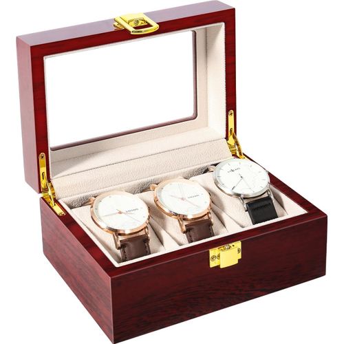Kal-Présentoir Boîte Coffret À Montre Bijoux Coffret De Rangement Avec Serrure Ecrin Homme Femme En Bois