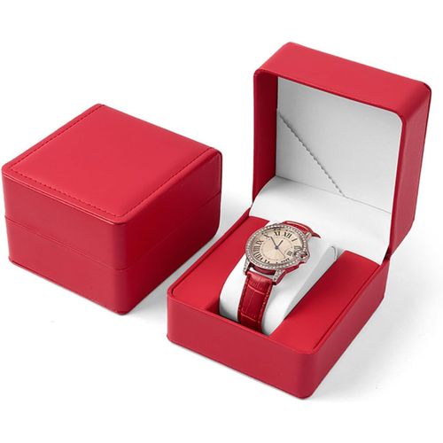 Kal-Boite A Montre, Boîtes Cadeau Avec Coussin Pour La Plupart Des Montres, Montre Connectée Et Bijoux Accessoire, Coffret Montre En Cuir Pu Pour Cadeau Homme (1, Rouge)