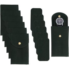 KAL-6 Étui À Montre En Velours Avec Bouton Pression Pochette De Protection Portable Pour Montre Sacs De Rangement Pour Pièces De Monnaie Bijoux Bagues Montres Vert Foncé