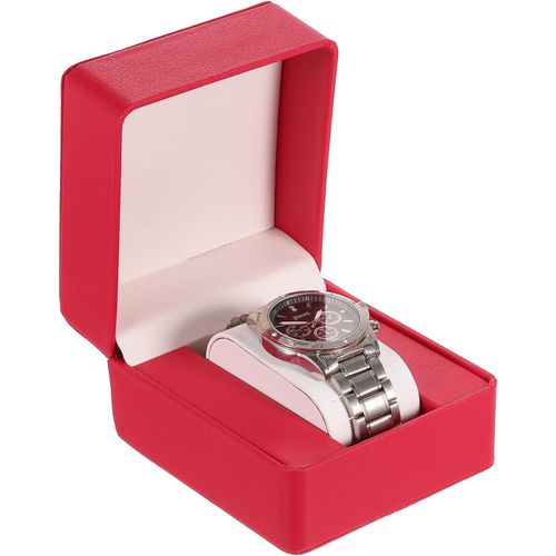 Kal-Boîte À Montre Unique En Cuir Synthétique Avec Coussin Doux Pour Hommes Et Femmes, Boîte Cadeau Carrée Portable Pour La Plupart Des Montres Et Montres Intelligentes, Rose Rouge