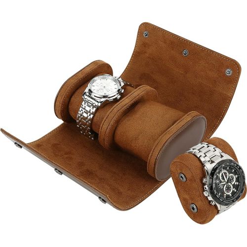 Kal-Coffret Montre Homme, Boite A Montre Homme, Boite Montre Voyage, Rangement Montre Avec 2 Compartiment, Boîte Rangement Montre, Etui Montre, Boite A Montre Femme, Ecrins Montres Portable (Café)