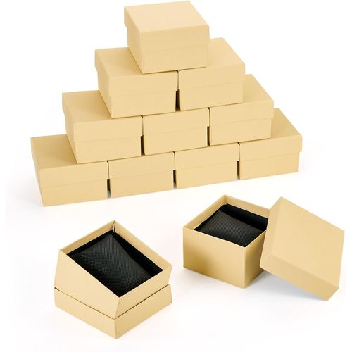 Kal-Lot De 12 Petites Boîtes À Bijoux Rectangulaires Avec Coussin Pour Bracelets, Colliers, Boucles D'oreilles, Mariages, Anniversaires - 8,4 X 8,3 X 5,5 Cm - Jaune