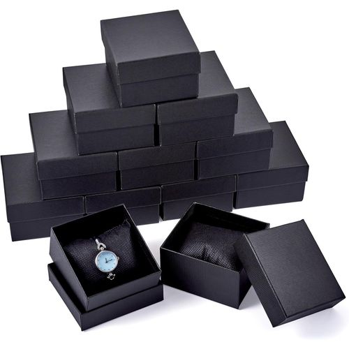 Kal-Lot De 12 Boîtes À Bijoux Rectangulaires En Carton Avec Coussin Pour Montres, Bracelets, Colliers, Boucles D'oreilles, Anniversaires, Mariages \U2013 Noir