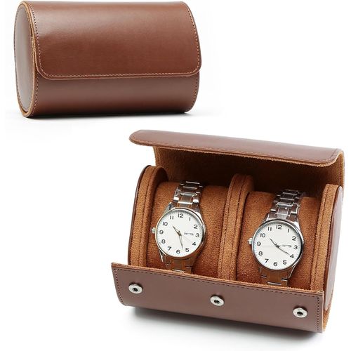 Kal-Boite A Montre, Coffret Montre Homme, Portable Boîte À Montres En Cuir Avec Coussinets Amovibles, Vintage Classique Étui À Montres Pour Homme, Rangement Montre À 2 Montre Emplacements