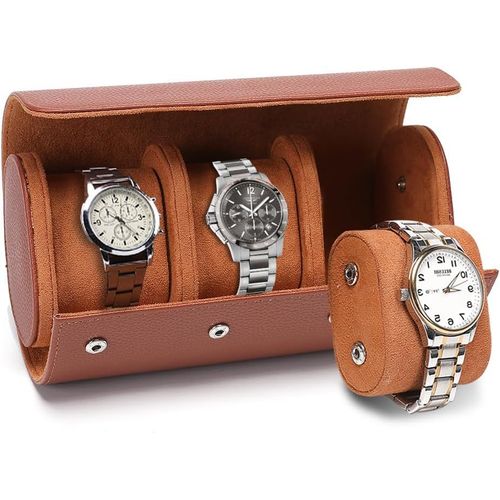 Kal-Boîte À Montres Avec 3 Compartiments, Organisateur Pour Hommes, Boîte De Voyage, Rangement De Montres Avec Coussins Amovibles, Étui De Voyage En Polyuréthane De Qualité Supérieure Pour Vos